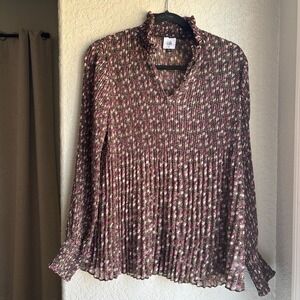 Cabi Womens M Blouse Floral Long Sleeve Pleated Smocked Pink Green Ruffle 3952